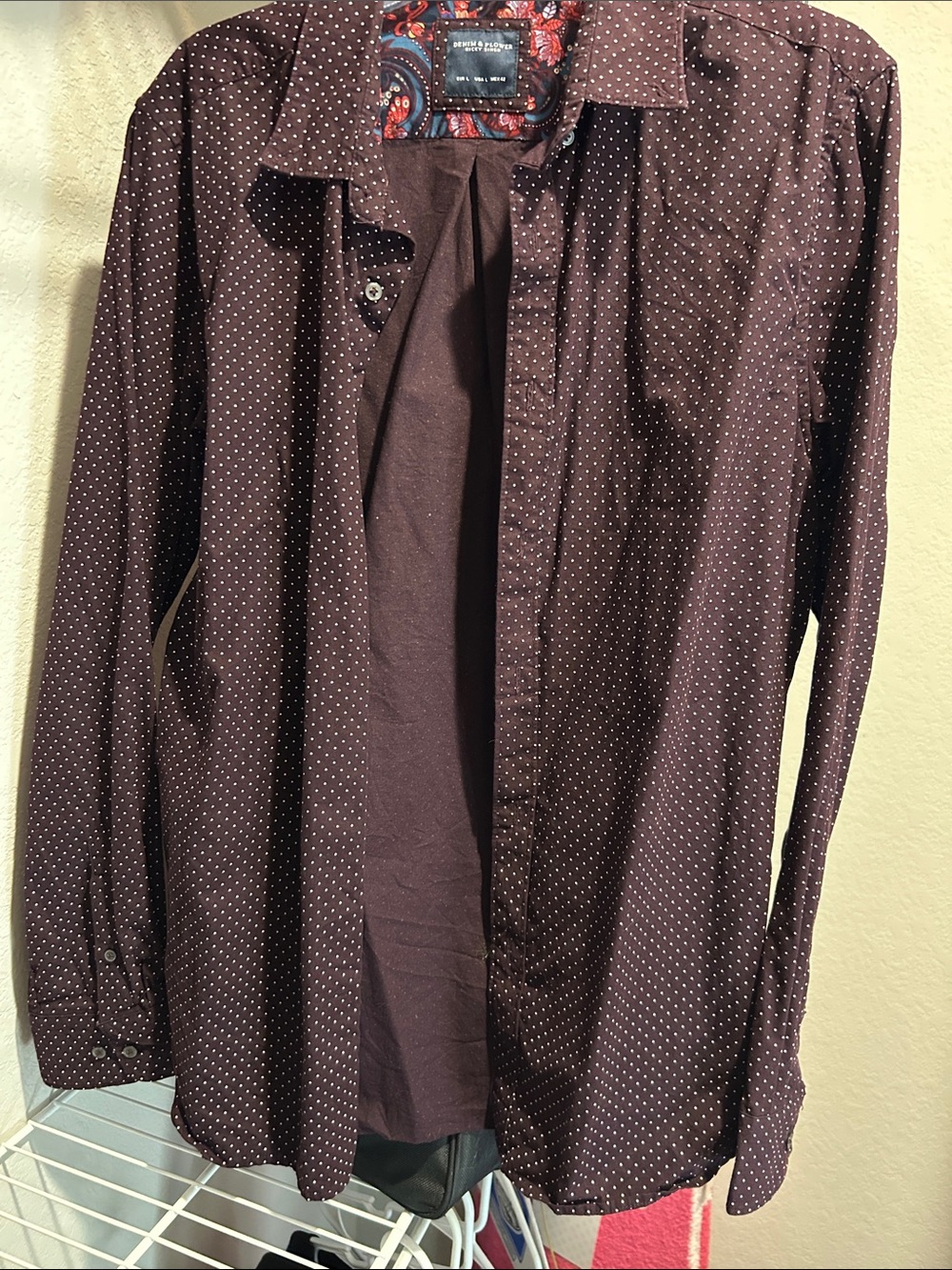 Denim & Flower Men's Burgundy Polka Dot Shirt Jacket